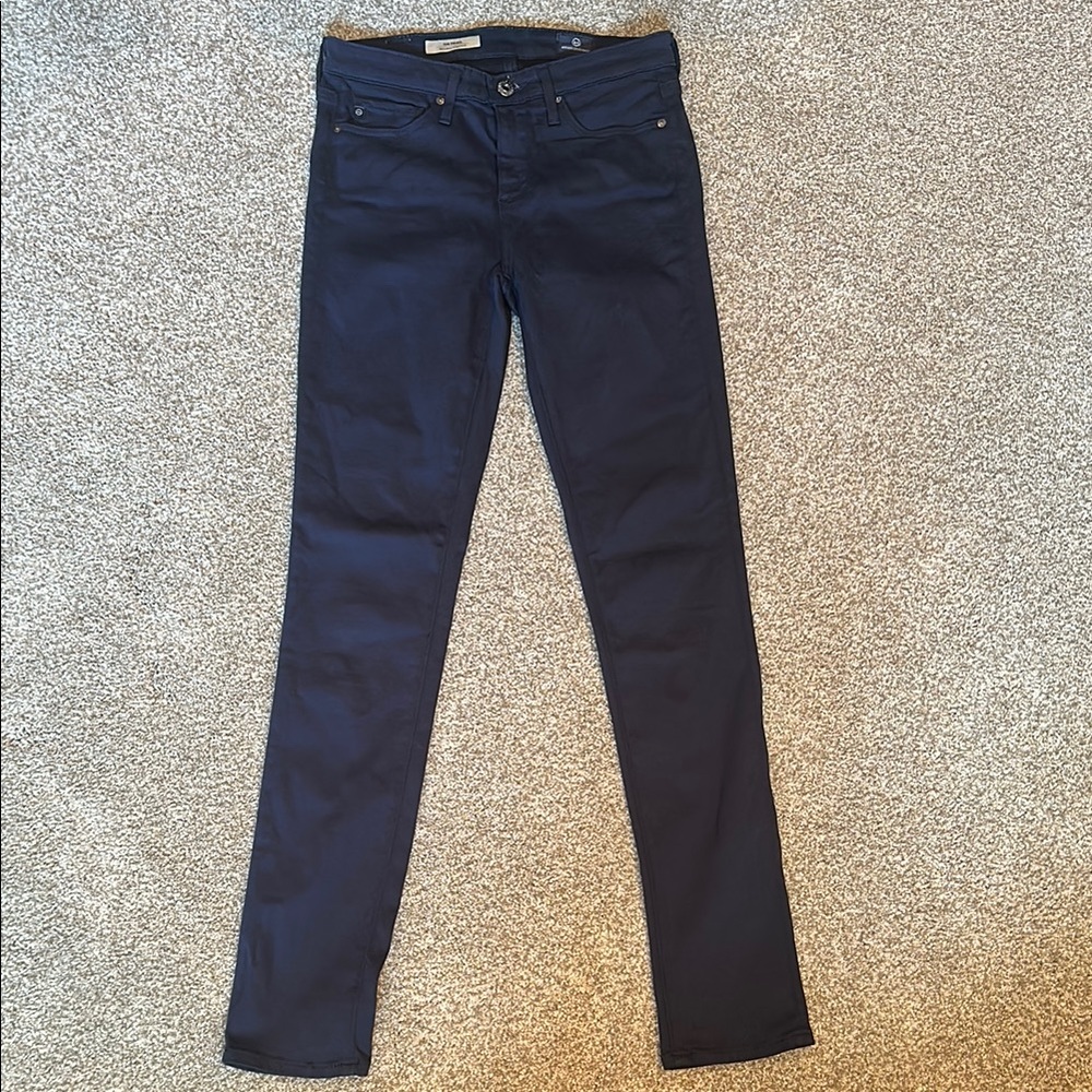 AG Adriano Goldschmied Navy Pants, Super Soft The Prima - Mid Rise Cigarette 24R